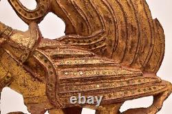 ATQ Burmese Carved Gold Gilded Wood WALL Panel Temple Kinnara God Myanmar Burma