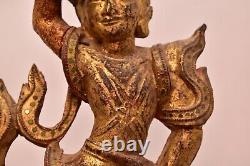 ATQ Burmese Carved Gold Gilded Wood WALL Panel Temple Kinnara God Myanmar Burma