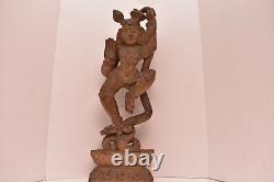 ATQ India Hand Carved Wood Hindu Kaliya Krishna God Temple Figure Relief Panel