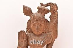 ATQ India Hand Carved Wood Hindu Kaliya Krishna God Temple Figure Relief Panel