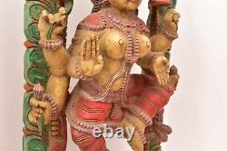 ATQ India Hand Carved Wood Hindu Vasudahara Godess Temple Figure Relief Panel