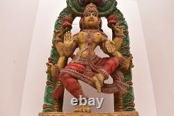 ATQ India Hand Carved Wood Hindu Vasudahara Godess Temple Figure Relief Panel