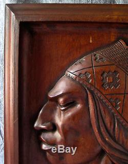 AYMARA Indian G ARIAS Bas Relief Wood Carving Panel Plaque c. 1950s BOLIVIA