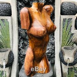 Abstract Hand Carved Nude Female Torso Suar Wood Carving Wall Panel Art Solid
