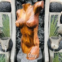 Abstract Hand Carved Nude Female Torso Suar Wood Carving Wall Panel Art Solid