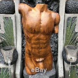 Abstract Hand Carved Nude Male Torso Suar Wood Carving Wall Panel Art Solid