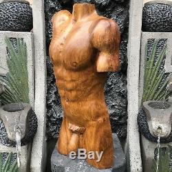 Abstract Hand Carved Nude Male Torso Suar Wood Carving Wall Panel Art Solid