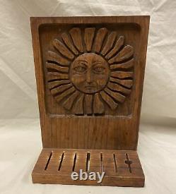 Ackerman Era Industries Carved Wood Sun Face Panel Knife Holder- Vintage- Good