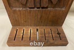 Ackerman Era Industries Carved Wood Sun Face Panel Knife Holder- Vintage- Good