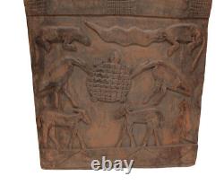 African Carved Wood Door, Senufo Peoples, relief on single panel animals