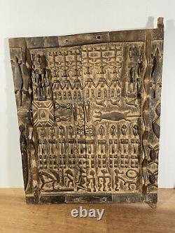 African Tribal Art Carved Hardwood Dogon Door Panel, Carved Figures