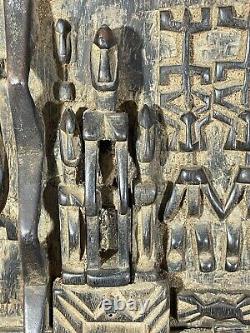 African Tribal Art Carved Hardwood Dogon Door Panel, Carved Figures