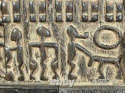 African Tribal Art Carved Hardwood Dogon Door Panel, Carved Figures