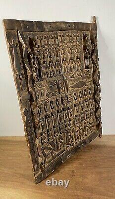 African Tribal Art Carved Hardwood Dogon Door Panel, Carved Figures