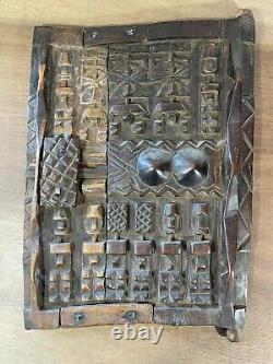 African Tribal Art Carved Hardwood Dogon Door Panel, Carved Figures, With Latch