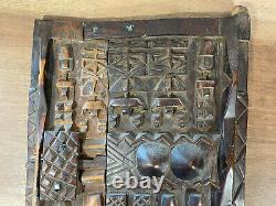 African Tribal Art Carved Hardwood Dogon Door Panel, Carved Figures, With Latch