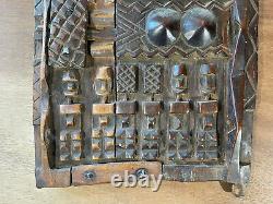 African Tribal Art Carved Hardwood Dogon Door Panel, Carved Figures, With Latch