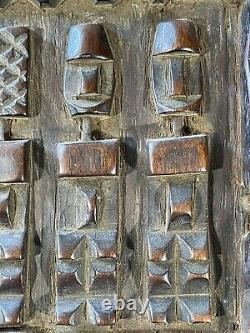African Tribal Art Carved Hardwood Dogon Door Panel, Carved Figures, With Latch
