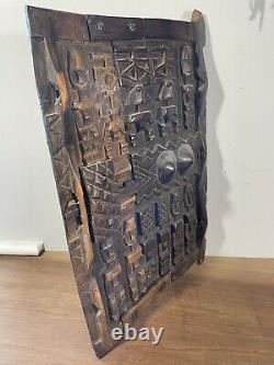 African Tribal Art Carved Hardwood Dogon Door Panel, Carved Figures, With Latch