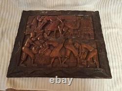 African Tribal Relief Carved Wood Panel Wall Art Storyboard Carving