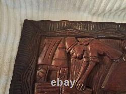 African Tribal Relief Carved Wood Panel Wall Art Storyboard Carving