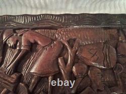 African Tribal Relief Carved Wood Panel Wall Art Storyboard Carving