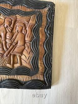 African Tribal Relief Carved Wood Panel Wall Art Storyboard Carving