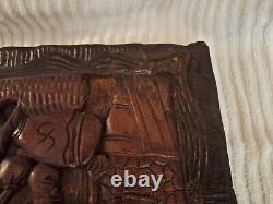 African Tribal Relief Carved Wood Panel Wall Art Storyboard Carving