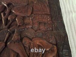 African Tribal Relief Carved Wood Panel Wall Art Storyboard Carving