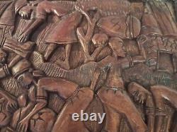 African Tribal Relief Carved Wood Panel Wall Art Storyboard Carving