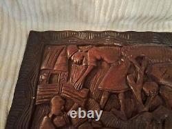 African Tribal Relief Carved Wood Panel Wall Art Storyboard Carving