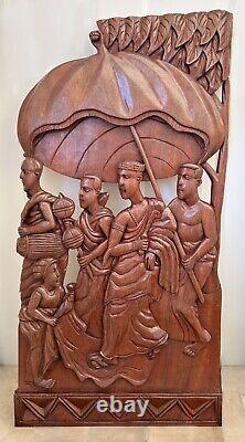 African Tribal Relief Carved Wood Panel Wall Art Storyboard From Ghana