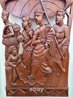 African Tribal Relief Carved Wood Panel Wall Art Storyboard From Ghana