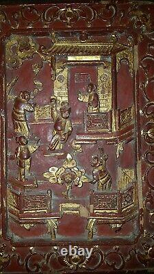 Alte Chinesische Holzschnitzerei Wandrelief Chinese Carved Wood Panel