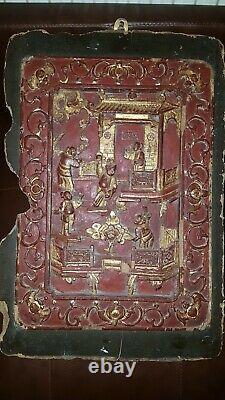 Alte Chinesische Holzschnitzerei Wandrelief Chinese Carved Wood Panel