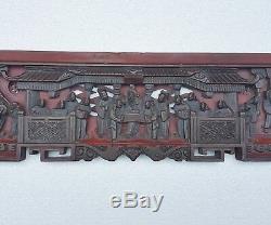 Amazing Antique Chinese Large Hand Carved Wood Lacquered Panel. Ceremonial Scene