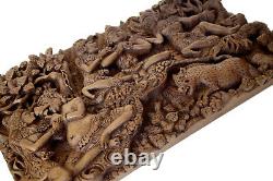 Amazing Vintage Balinese Carved Art Wood Panel Sculpture Unique Scene