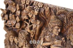 Amazing Vintage Balinese Carved Art Wood Panel Sculpture Unique Scene