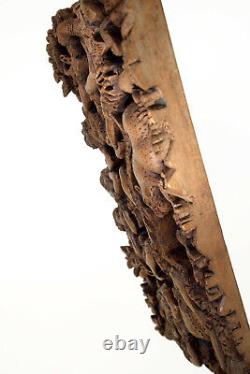 Amazing Vintage Balinese Carved Art Wood Panel Sculpture Unique Scene