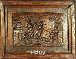 Amazing ca. 1880 French Quimper Hand Carved Oak Wooden Bretons Panel/Plaque