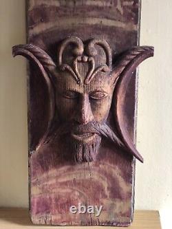 American Folk Art Wall Panel, Wood Carving, Circa 1900 Satan