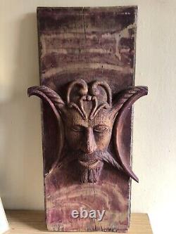 American Folk Art Wall Panel, Wood Carving, Circa 1900 Satan