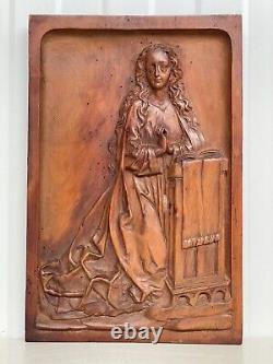 An Exceptional French Carved Religious Gothic Panel Praying Madonna / Virgin