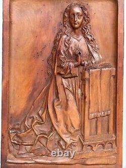 An Exceptional French Carved Religious Gothic Panel Praying Madonna / Virgin