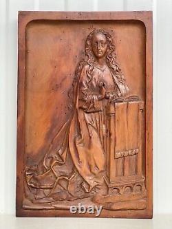 An Exceptional French Carved Religious Gothic Panel Praying Madonna / Virgin