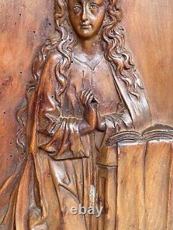 An Exceptional French Carved Religious Gothic Panel Praying Madonna / Virgin