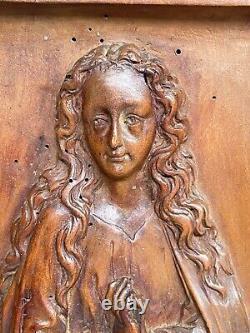 An Exceptional French Carved Religious Gothic Panel Praying Madonna / Virgin