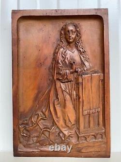 An Exceptional French Carved Religious Gothic Panel Praying Madonna / Virgin