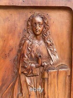 An Exceptional French Carved Religious Gothic Panel Praying Madonna / Virgin