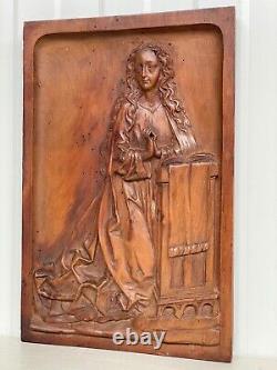 An Exceptional French Carved Religious Gothic Panel Praying Madonna / Virgin